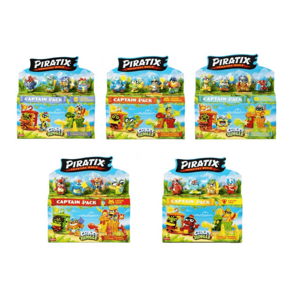 Pack De 4 Piratix Adventure World - Serie Crazy Jungle Con 1 Figura Neón Y 1 Sorpresa, Más 4 Accesorios Neón