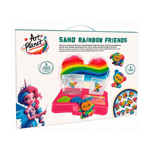 Sand Rainbow Friends Art Planet – Set de Arena Moldeable con 8 Colores y 6 Moldes +3 años