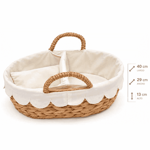 PequeBB Cesta de Mimbre para Muñecas 40 cm – Cestito con Asas y Forro