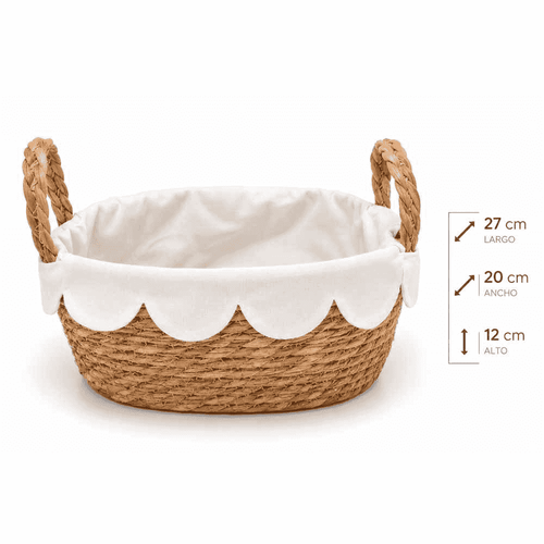 PequeBB Cesta de Mimbre para Muñecas 27 cm – Cestito con Asas y Forro